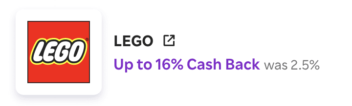 LEGO 16% Cash Back - was 2.5%