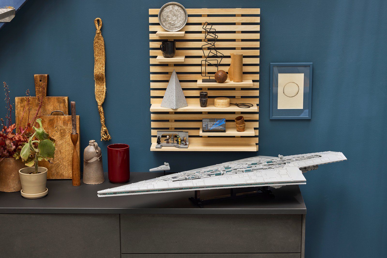 LEGO 75457 Executor Super Star Destroyer displayed on a sideboard, showing its 53.5 inch length in a room