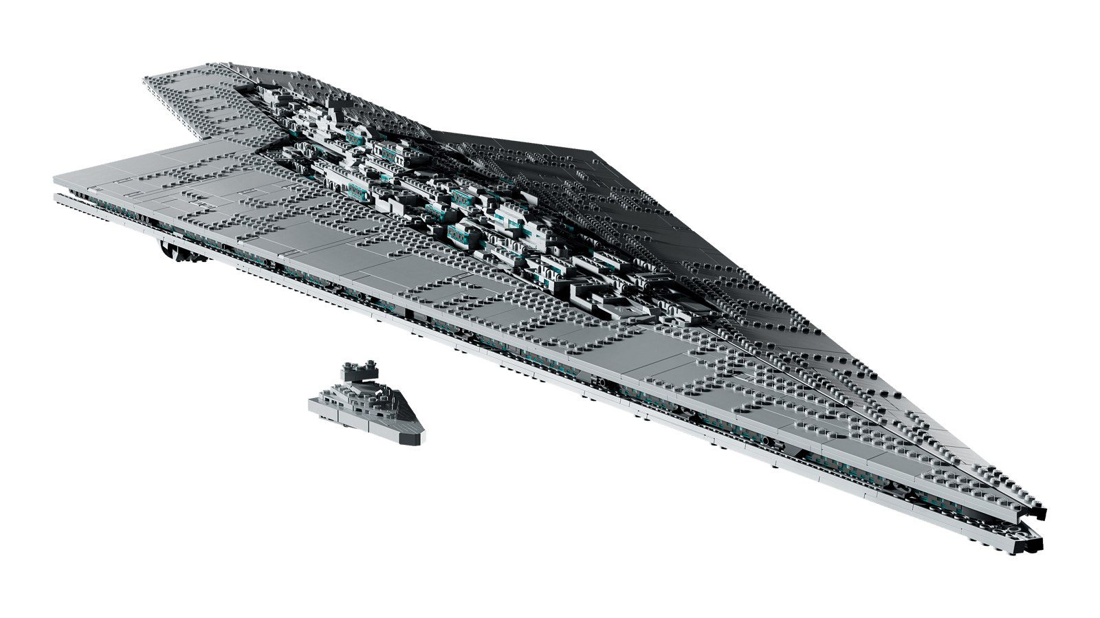 LEGO 75457 Executor beside the smaller Imperial Star Destroyer included in the set, showing the scale difference