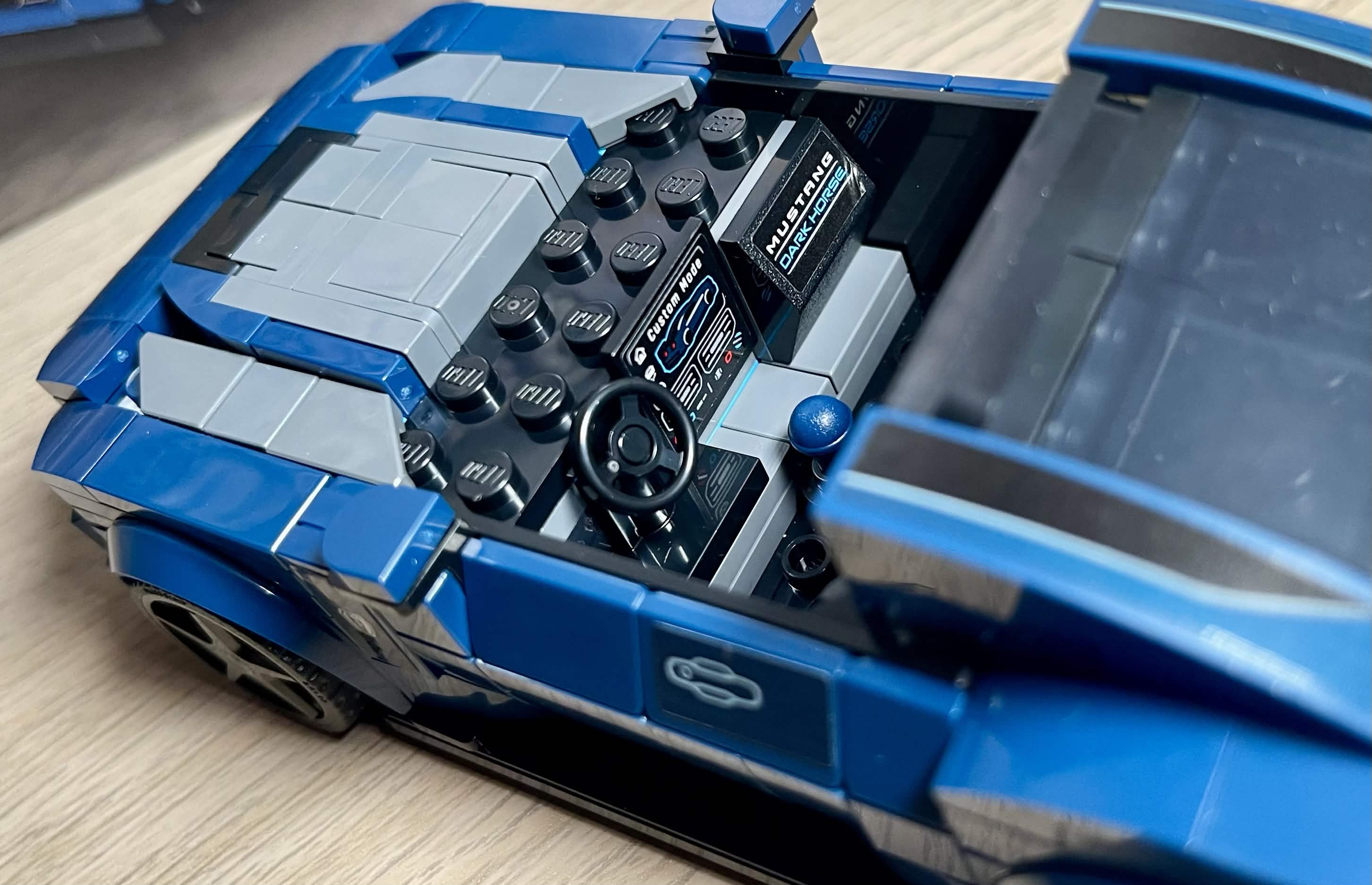 LEGO 76920 Ford Mustang Dark Horse interior dashboard detail