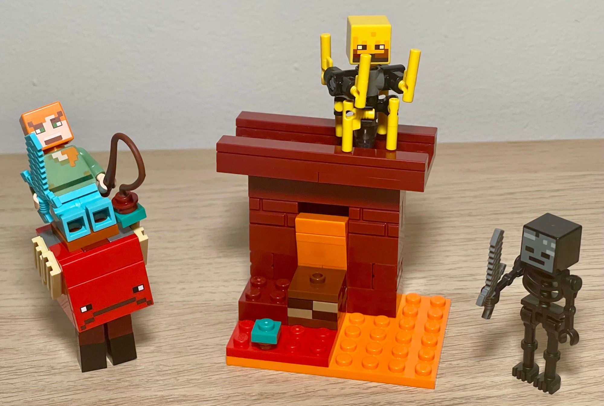 LEGO 21266 Minecraft The Nether Lava Battle full build with Alex riding Strider, Blaze, and Wither Skeleton