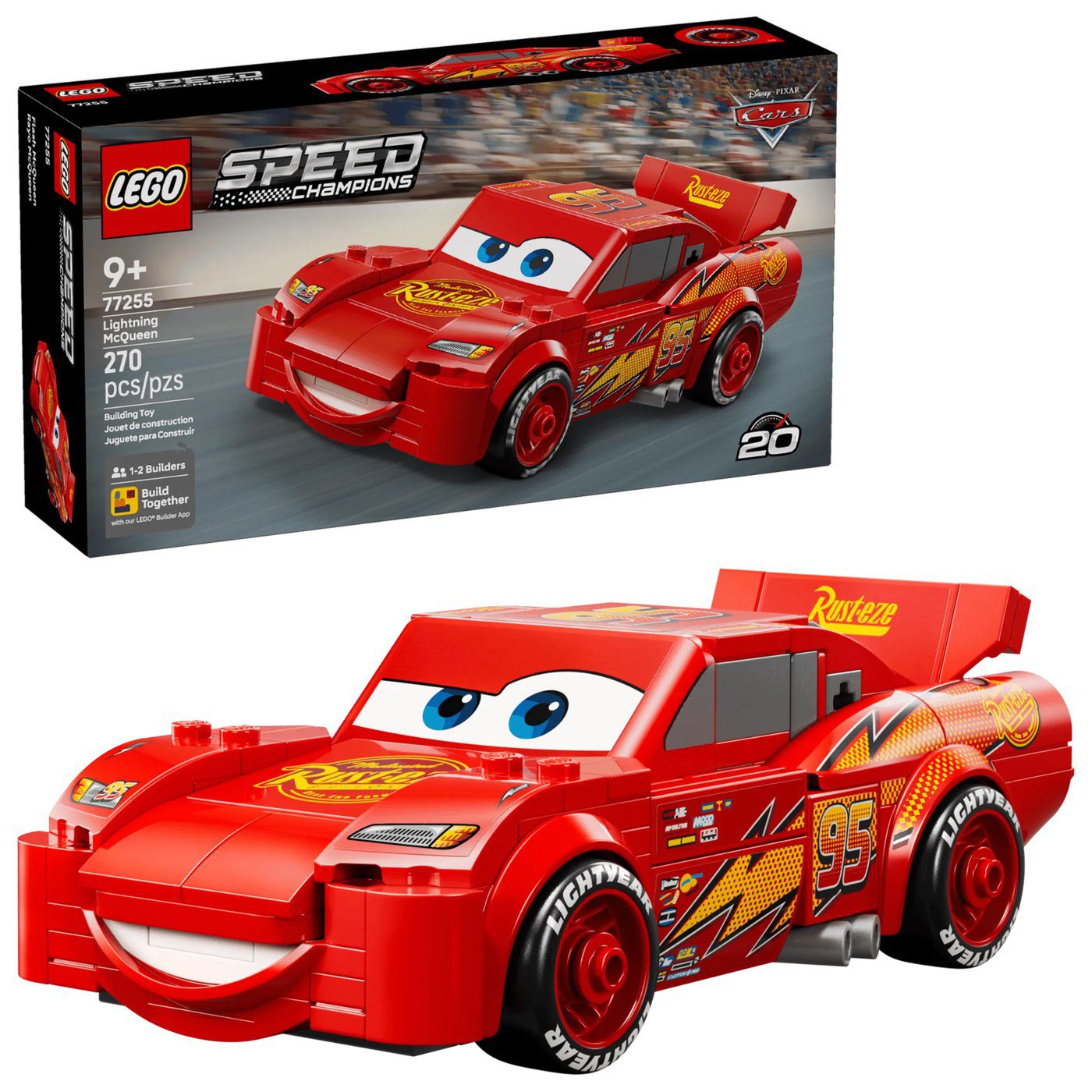 LEGO Speed Champions Lightning McQueen 77255 box and finished car